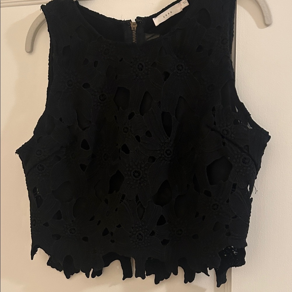 Sleeveless Black Lace Crop Top - Semi sheer